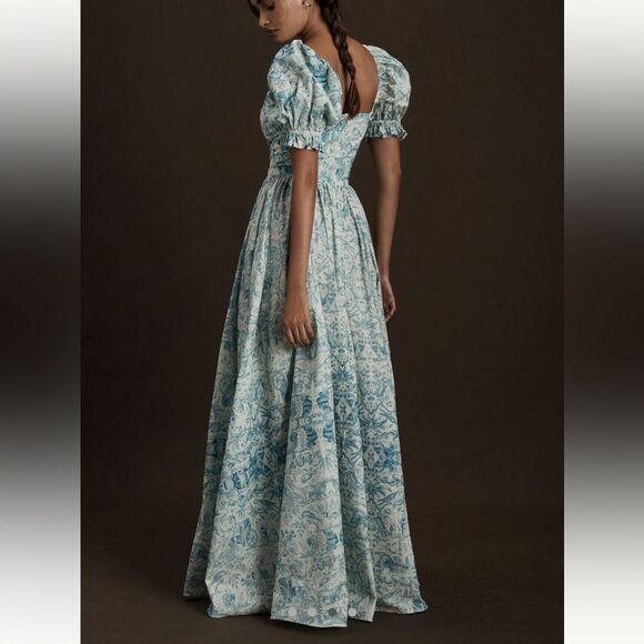 Selkie x Anthropologie The Renaissance Gown In Blue Toile Print - Picture 2 of 14